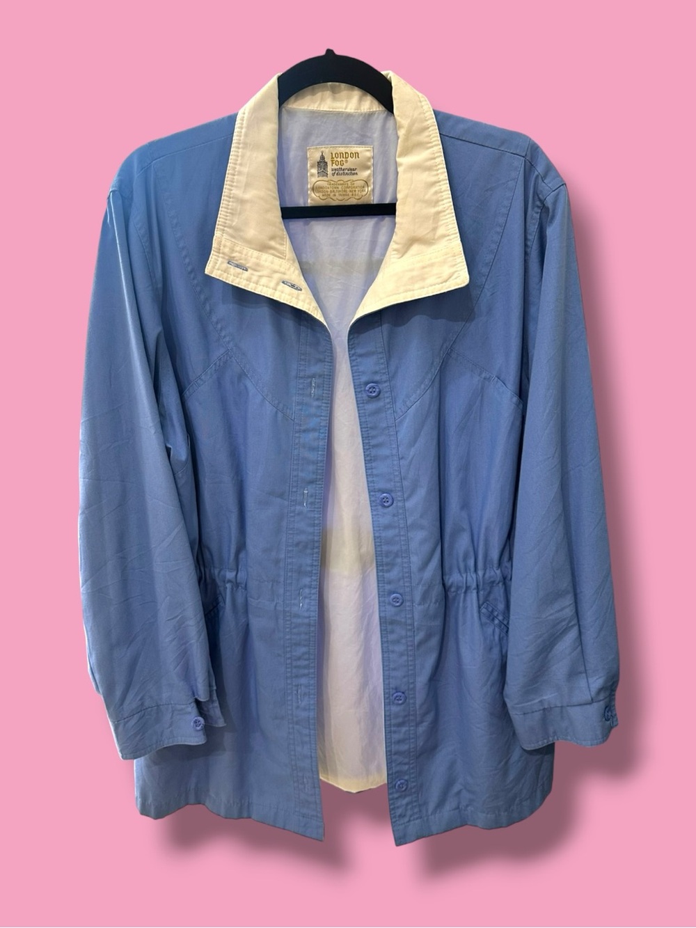 London Fog Blue Jacket with Cream Contrast Collar - Picture 2 of 6
